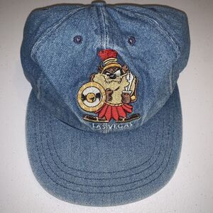 Vintage 90s Tazmanian Devil Taz Las Vegas Warner Brothers Denim Snapback Hat USA